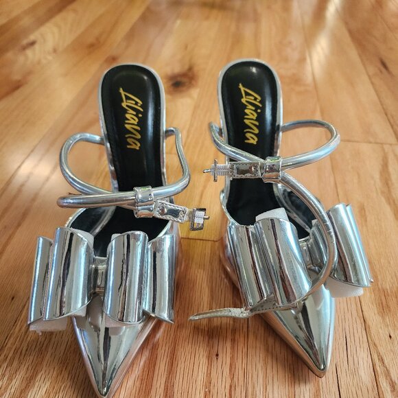 Ankle Strap Silver Siiletto Heels - Picture 1 of 9